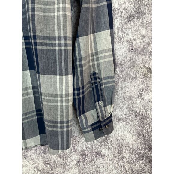 Van Heusen Originals Slim Fit Blue Gray Plaid button Down Dress Shirt Mens M - Picture 11 of 11